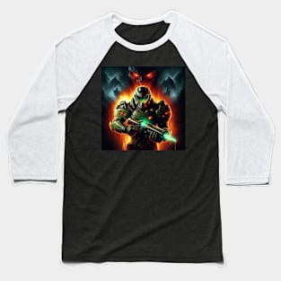 Doom guy with Green Gun Baseball T-Shirt